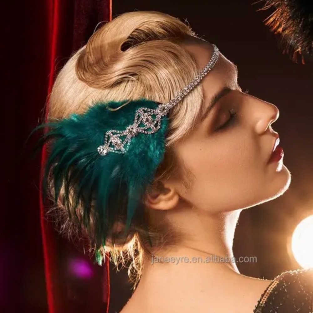 NEW 1920s Flapper Green Feather Headpiece Handmade Accessory Costume